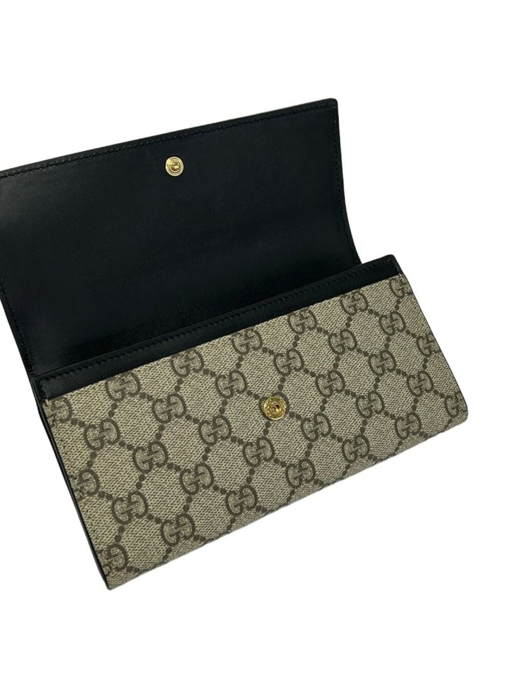Gucci Wallet GG Plus Supreme Black Beige Dark Brown Leather - Picture 3 of 7